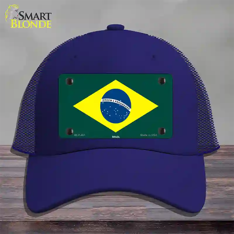 Brazil Flag Novelty License Plate Hat Mesh / Royal Blue