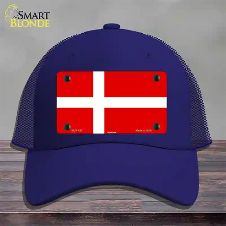 Denmark Flag Novelty License Plate Hat Mesh / Royal Blue