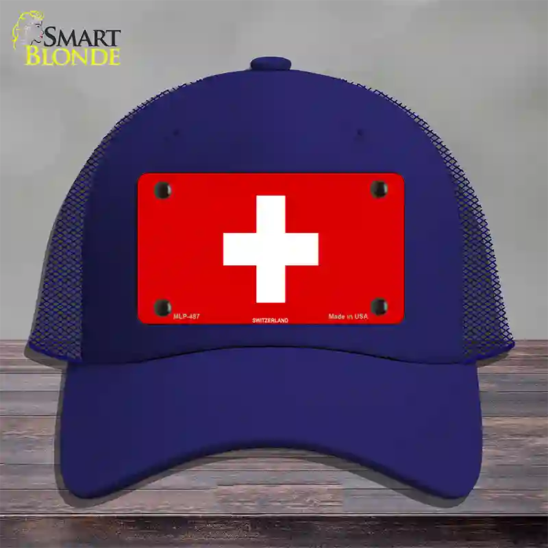 Switzerland Flag Novelty License Plate Hat Mesh / Royal Blue