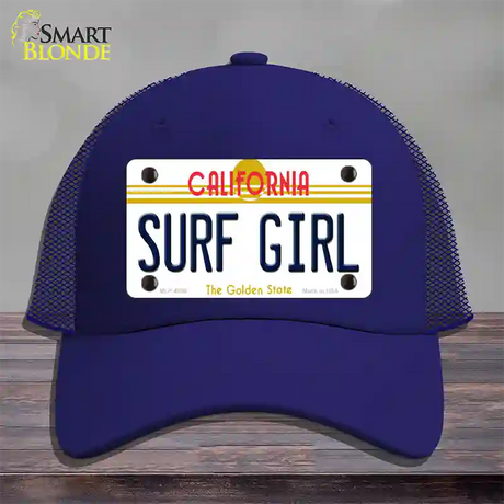 Surf Girl California Novelty License Plate Hat Mesh / Royal Blue