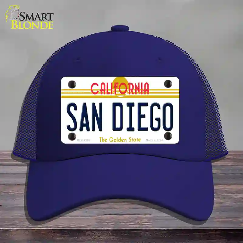 San Diego California Novelty License Plate Hat Mesh / Royal Blue