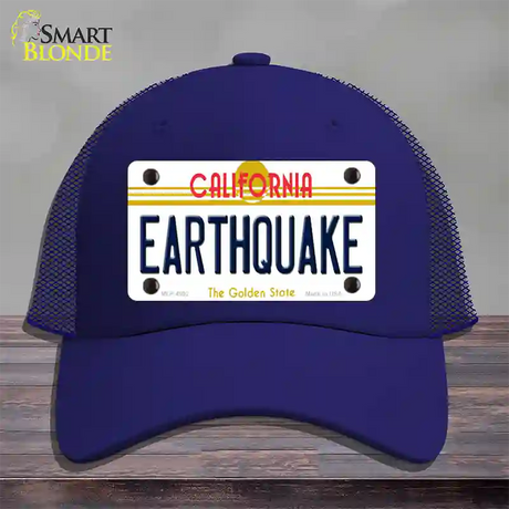 Earthquake California Novelty License Plate Hat Mesh / Royal Blue