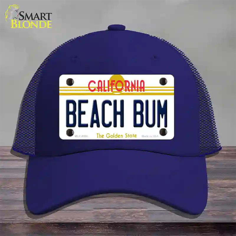 Beach Bum California Novelty License Plate Hat Mesh / Royal Blue