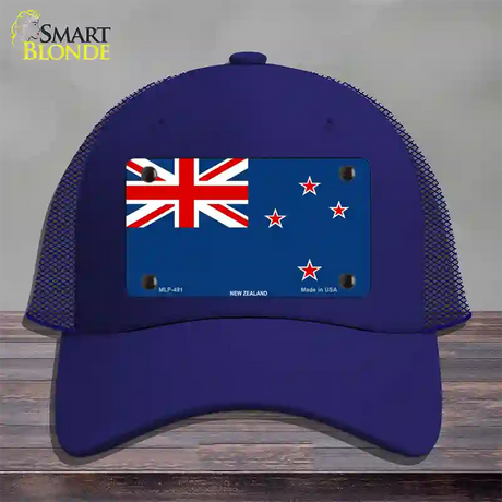 New Zealand Flag Novelty License Plate Hat Mesh / Royal Blue