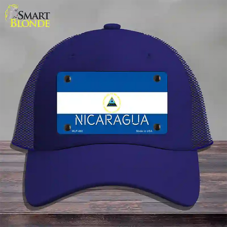 Nicaragua Flag Novelty License Plate Hat Mesh / Royal Blue