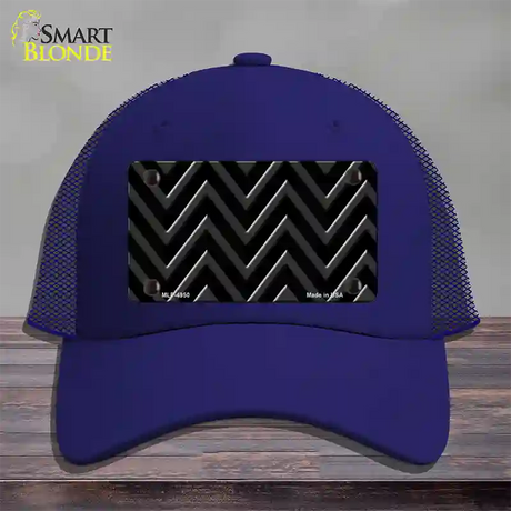 Black Light Black Large Chevron Novelty License Plate Hat Mesh / Royal Blue