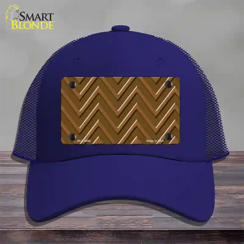 Brown Light Brown Large Chevron Novelty License Plate Hat Mesh / Royal Blue