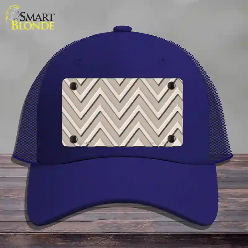 Tan Light Tan Large Chevron Novelty License Plate Hat Mesh / Royal Blue