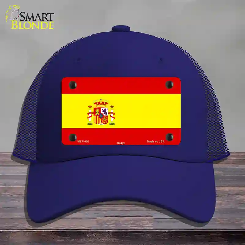 Spain Flag Novelty License Plate Hat Mesh / Royal Blue