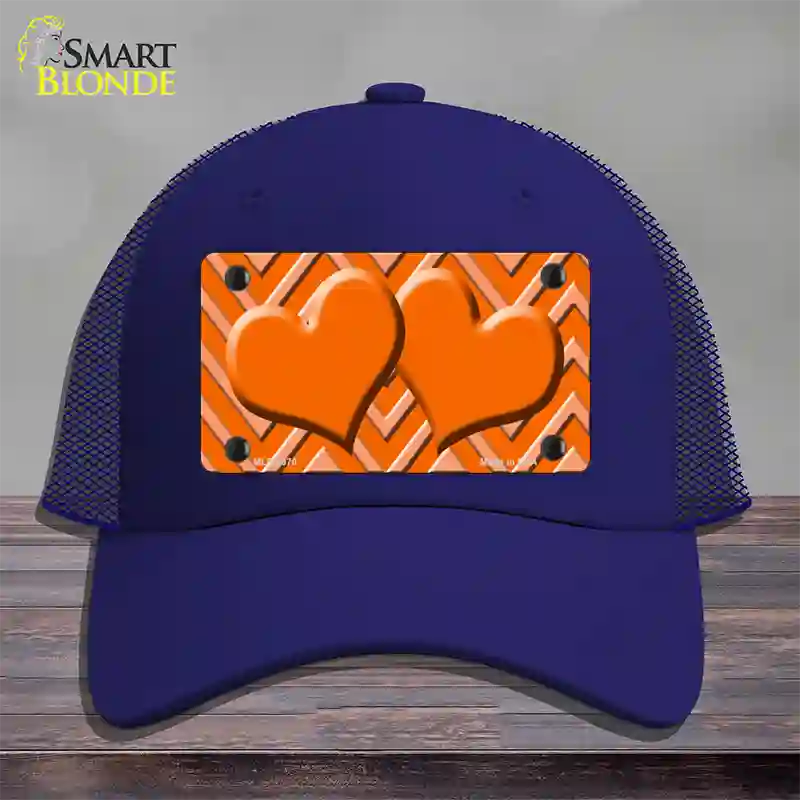 Orange Light Orange Heart Large Chevron Novelty License Plate Hat Mesh / Royal Blue