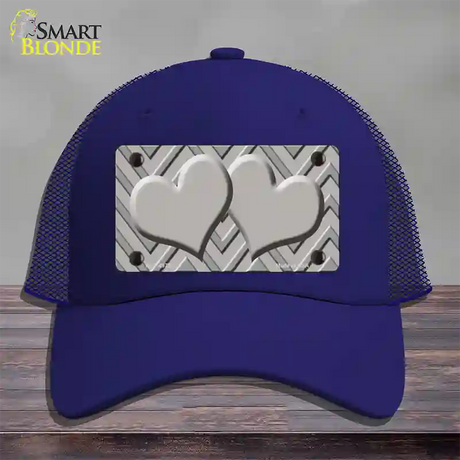 Grey Light Grey Heart Large Chevron Novelty License Plate Hat Mesh / Royal Blue