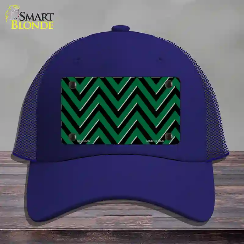 Green Black Large Chevron Novelty License Plate Hat Mesh / Royal Blue