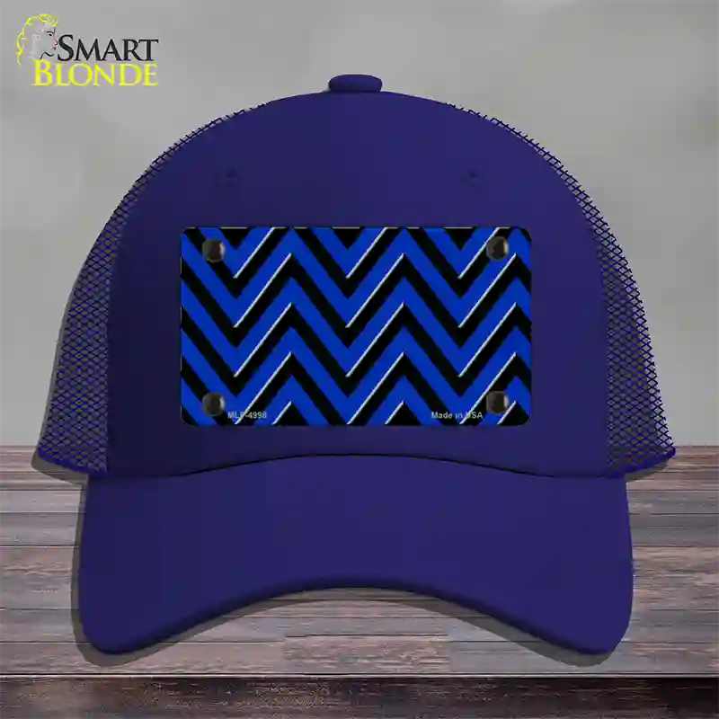 Blue Black Large Chevron Novelty License Plate Hat Mesh / Royal Blue