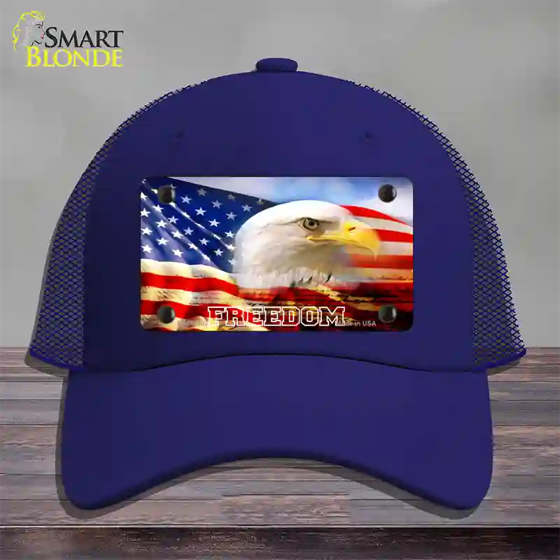 Freedom Bald Eagle Novelty License Plate Hat Mesh / Royal Blue