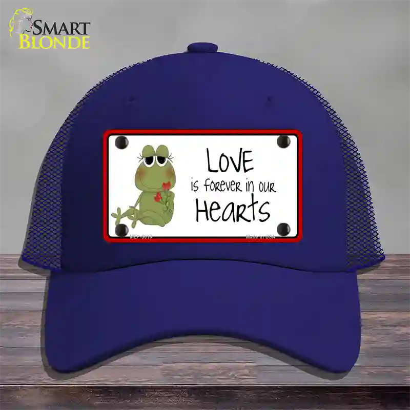 Love In Our Hearts Frog Novelty License Plate Hat Mesh / Royal Blue