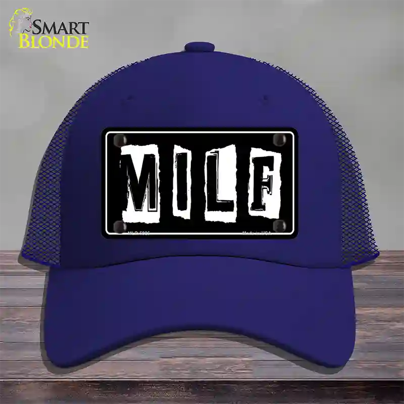 M.I.L.F Black Novelty License Plate Hat Mesh / Royal Blue