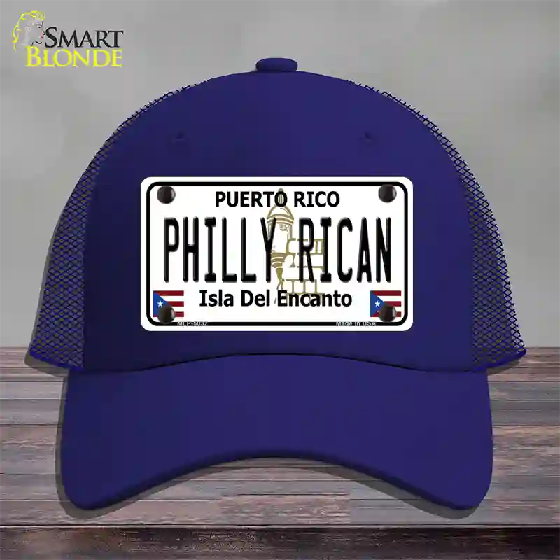 Philly Rican Puerto Rico Novelty License Plate Hat Mesh / Royal Blue