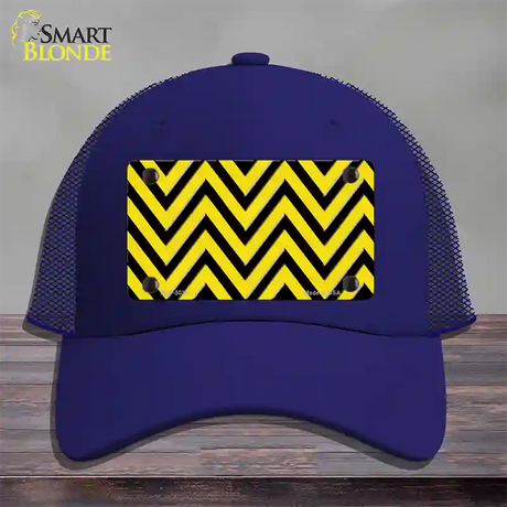 Yellow Black Chevron Novelty License Plate Hat Mesh / Royal Blue