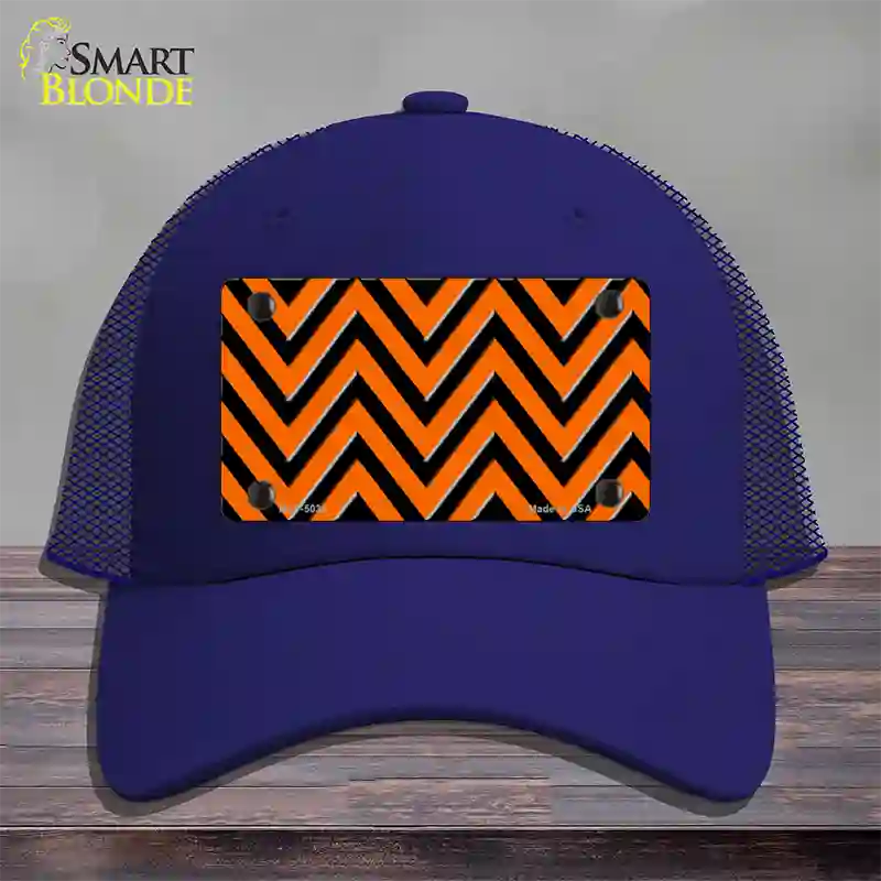 Orange Black Chevron Novelty License Plate Hat Mesh / Royal Blue