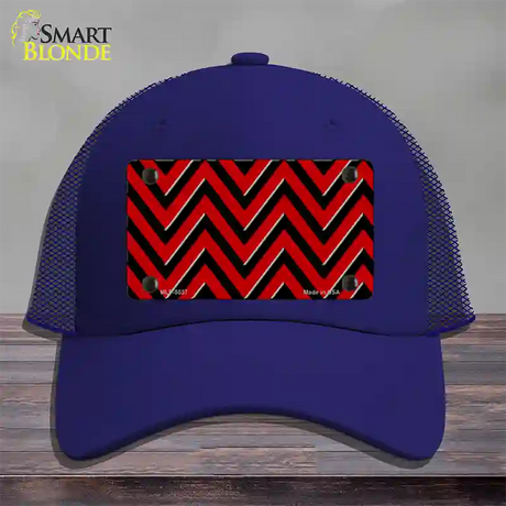 Red Black Chevron Novelty License Plate Hat Mesh / Royal Blue