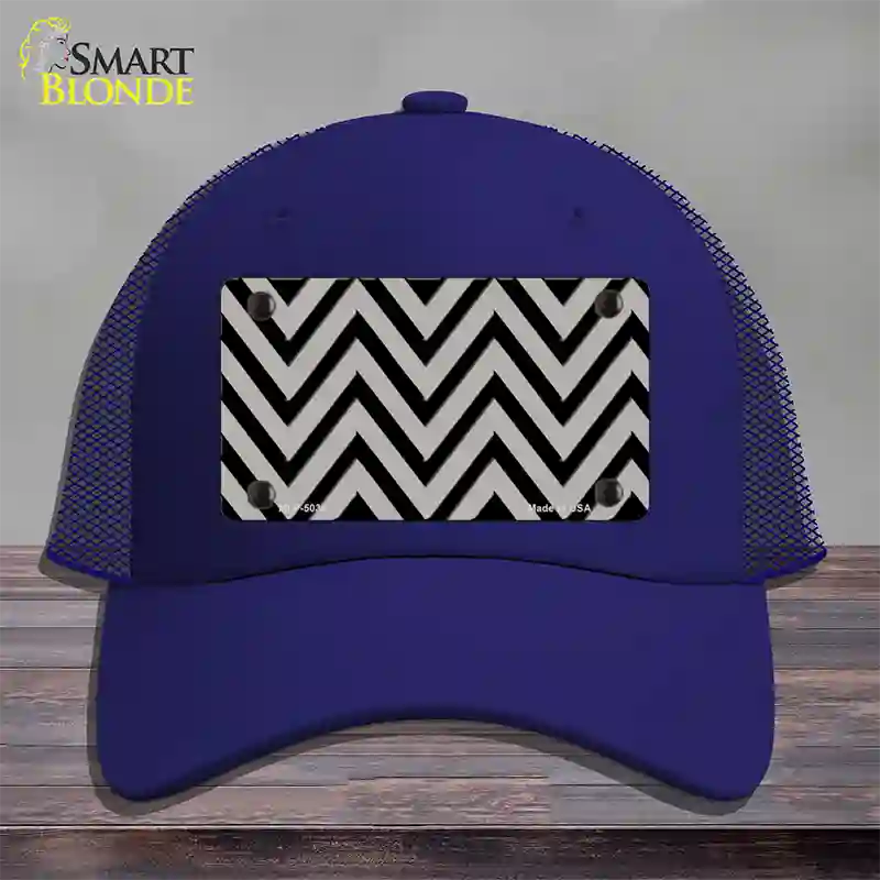 Grey Black Chevron Novelty License Plate Hat Mesh / Royal Blue