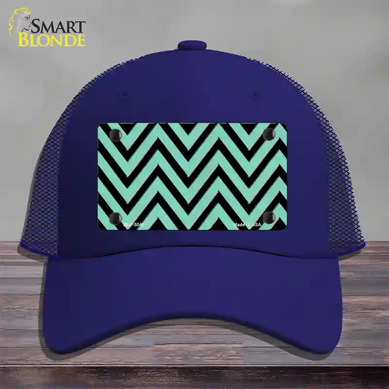 Mint Black Chevron Novelty License Plate Hat Mesh / Royal Blue