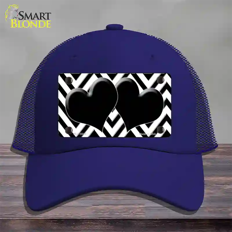 White Black Chevon Hearts Novelty License Plate Hat Mesh / Royal Blue