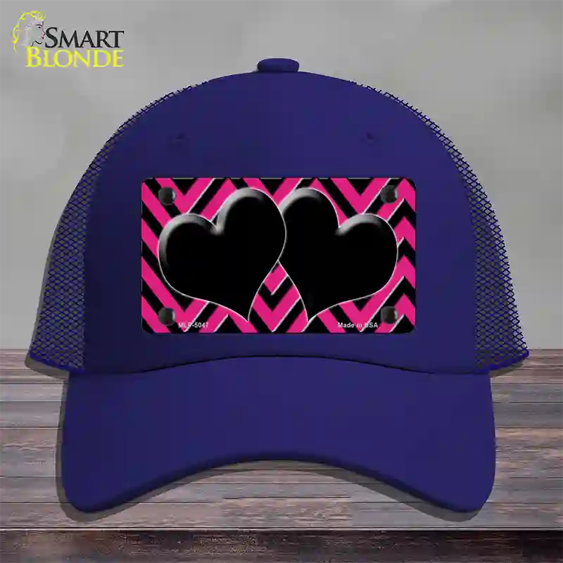 Pink Black Chevon Hearts Novelty License Plate Hat Mesh / Royal Blue