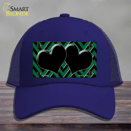 Green Black Chevon Hearts Novelty License Plate Hat Mesh / Royal Blue