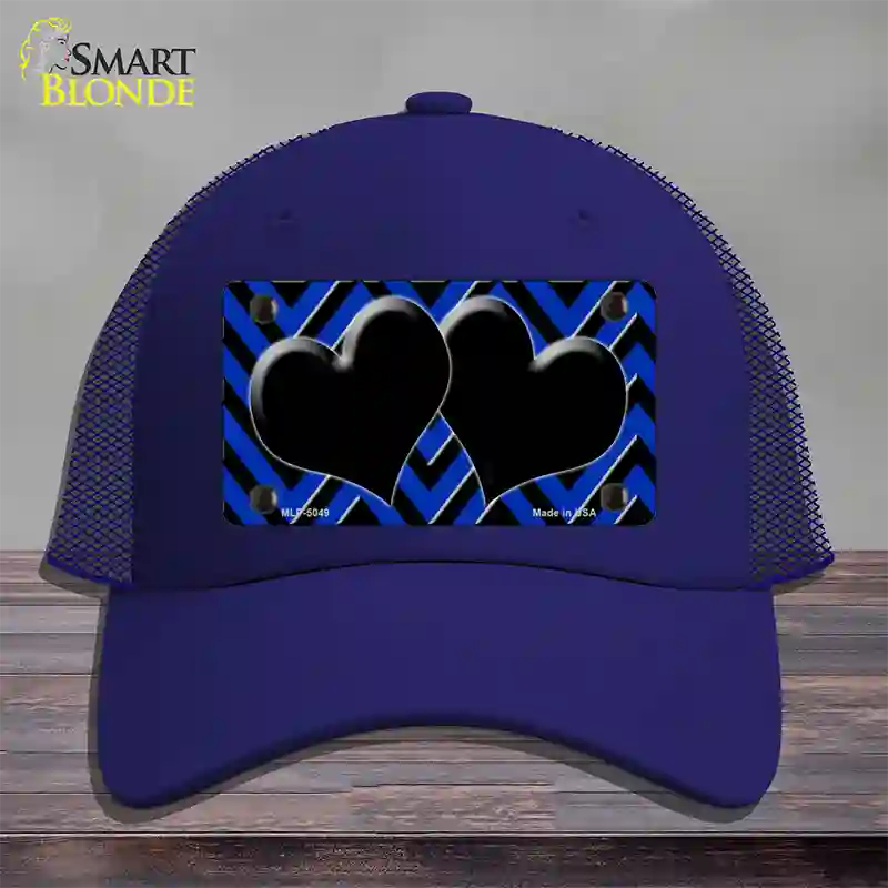 Blue Black Chevon Hearts Novelty License Plate Hat Mesh / Royal Blue