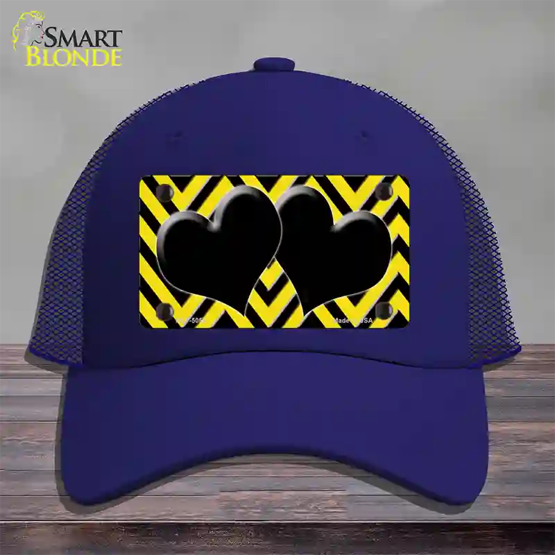 Yellow Black Chevon Hearts Novelty License Plate Hat Mesh / Royal Blue