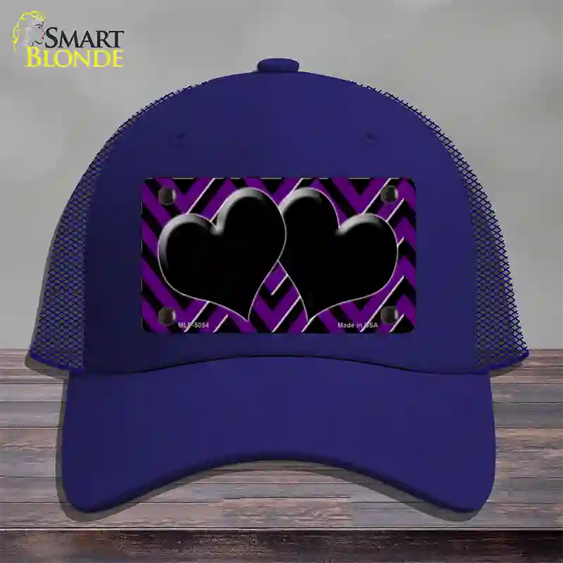 Purple Black Chevon Hearts Novelty License Plate Hat Mesh / Royal Blue