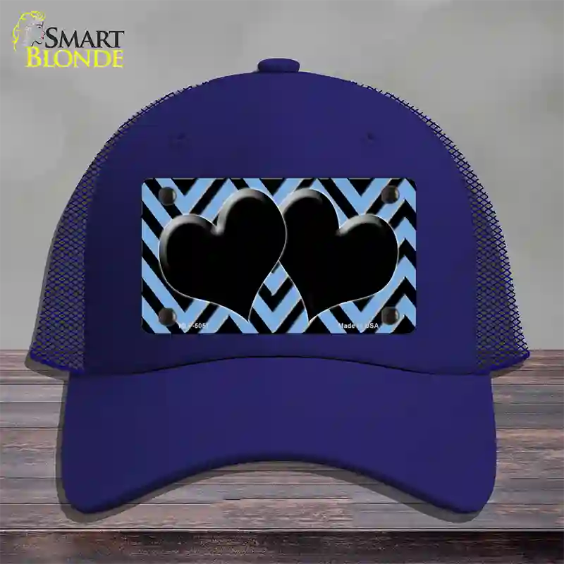 Light Blue Black Chevon Hearts Novelty License Plate Hat Mesh / Royal Blue