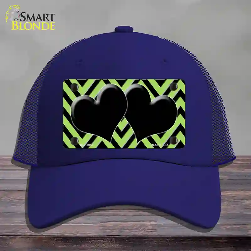 Lime Green Black Chevon Hearts Novelty License Plate Hat Mesh / Royal Blue