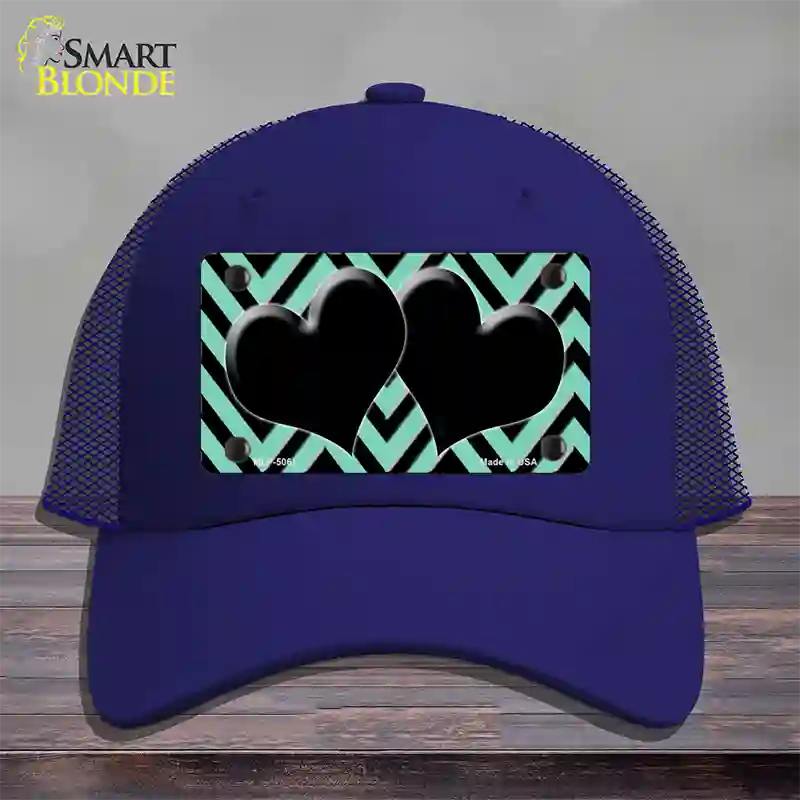 Mint Black Chevon Hearts Novelty License Plate Hat Mesh / Royal Blue