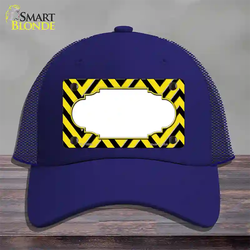 Yellow Black Chevron Scallop Novelty License Plate Hat Mesh / Royal Blue