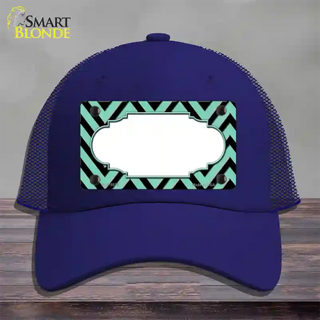 Mint Black Chevron Scallop Novelty License Plate Hat Mesh / Royal Blue