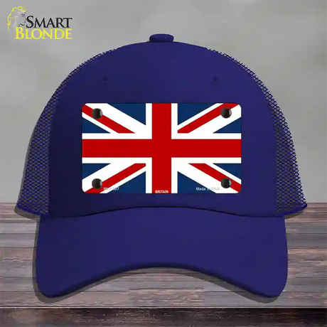 Britain Flag Novelty License Plate Hat Mesh / Royal Blue