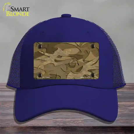 Brown Camouflage Novelty License Plate Hat Mesh / Royal Blue