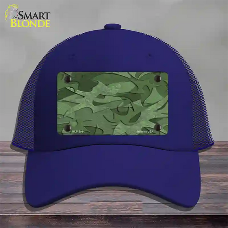 Green Camouflage Novelty License Plate Hat Mesh / Royal Blue