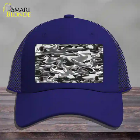 Grey Camouflage Novelty License Plate Hat Mesh / Royal Blue