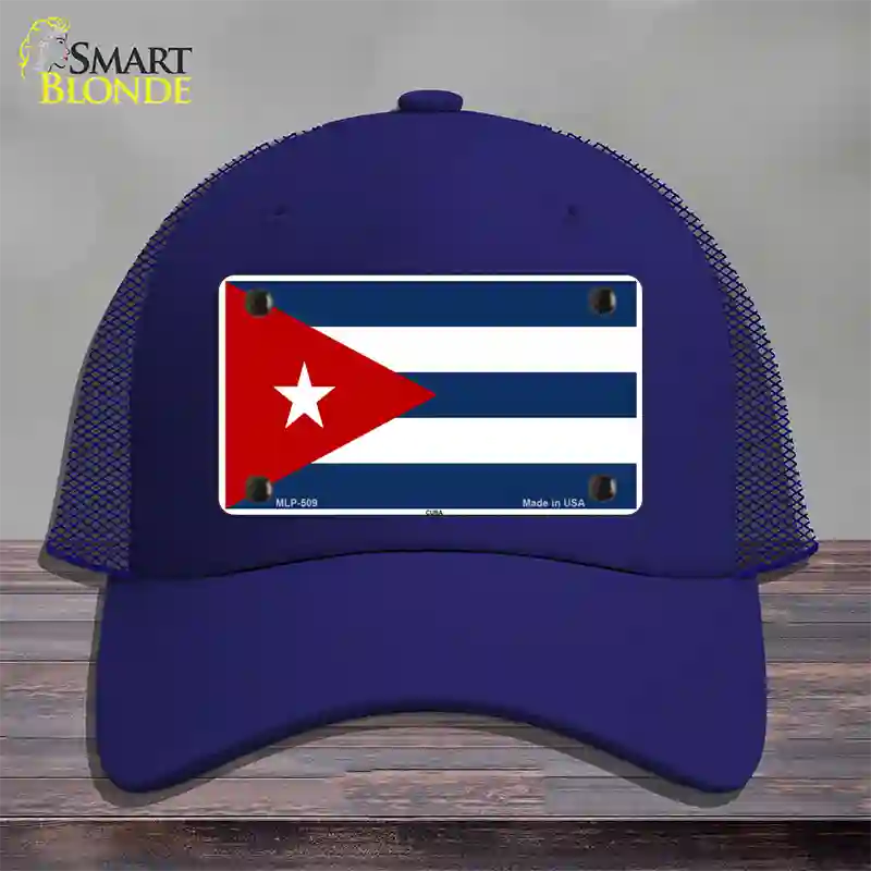 Cuba Flag Novelty License Plate Hat Mesh / Royal Blue