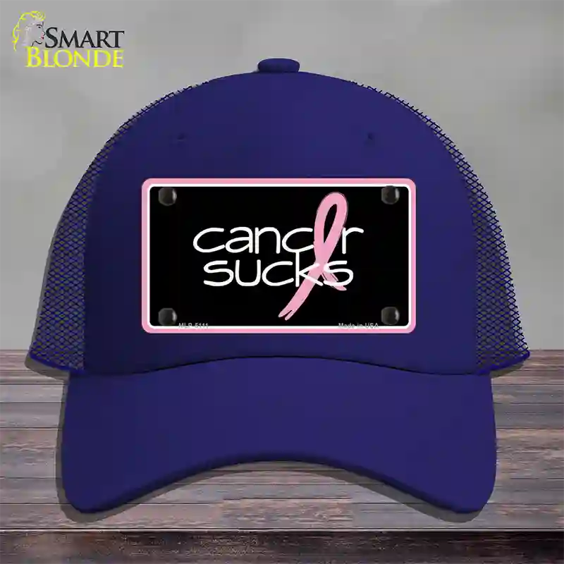 Cancer Sucks Novelty License Plate Hat Mesh / Royal Blue