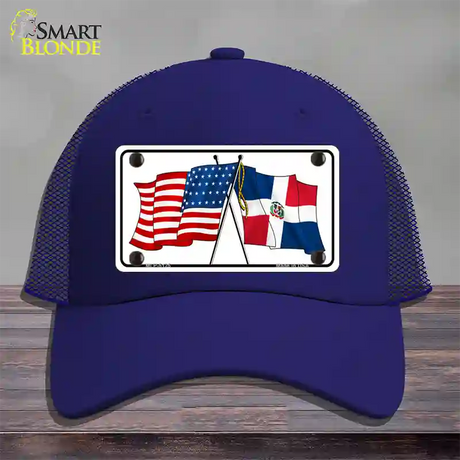 United States Dominican Republic Crossed Flags Novelty License Plate Hat Sign Mesh / Royal Blue