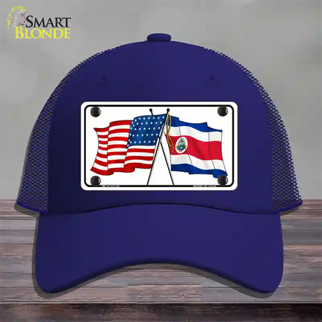 United States Costa Rica Crossed Flags Novelty License Plate Hat Sign Mesh / Royal Blue