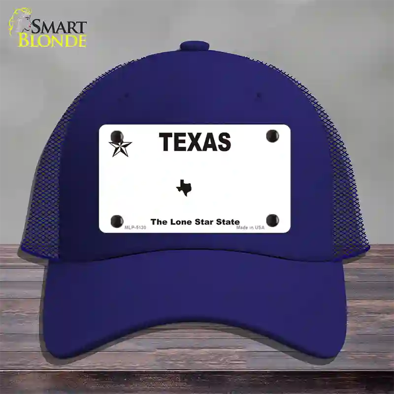 Texas White Blank Novelty License Plate Hat Mesh / Royal Blue