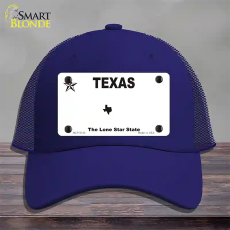 Texas White Blank Novelty License Plate Hat Mesh / Royal Blue