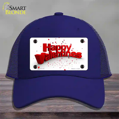 Happy Valentines Novelty License Plate Hat Mesh / Royal Blue