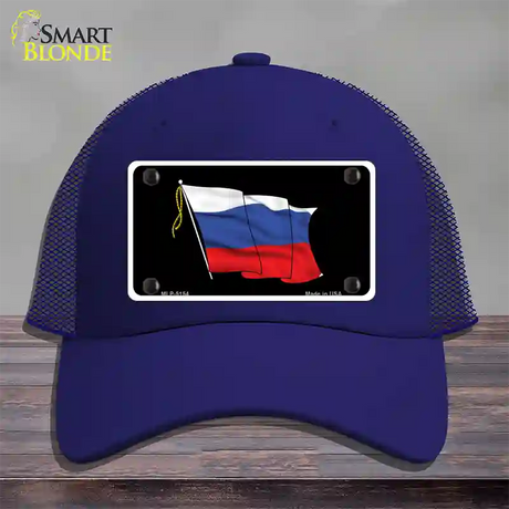 Russian Waving Flag Novelty License Plate Hat Mesh / Royal Blue