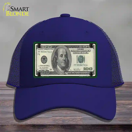 $100 Bill Novelty License Plate Hat Mesh / Royal Blue